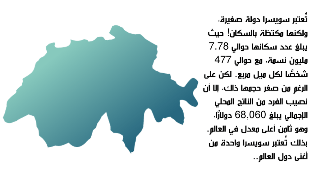 خريطة مبسطة لدولة سويسرا مع تدرج لوني أزرق