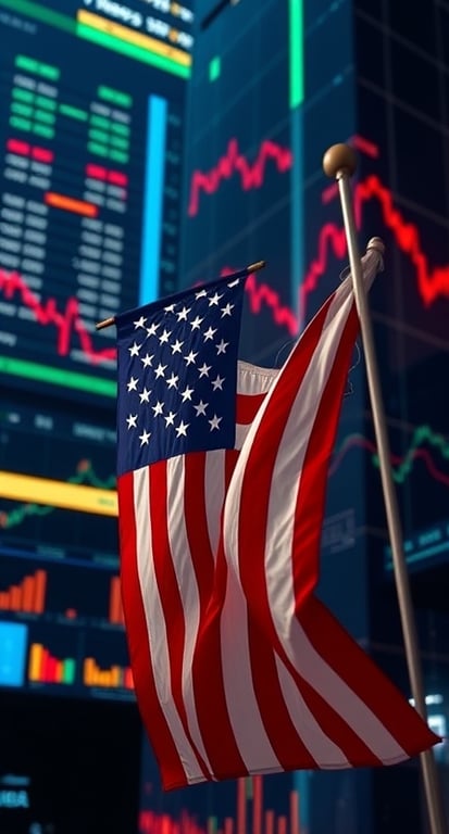 علم الولايات المتحدة امام شاشة تداول