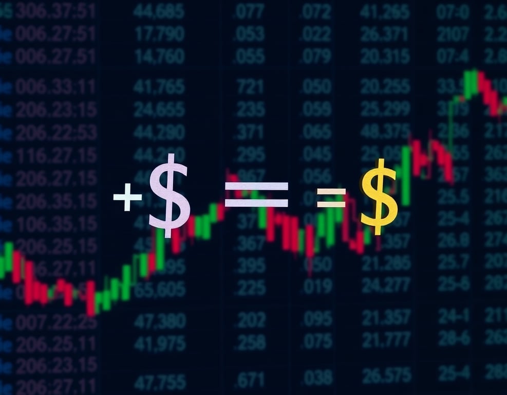 معادلة رمزية لكيفية حساب أسعار العملات المتقاطعة خلفها شاشة تدل على التداول