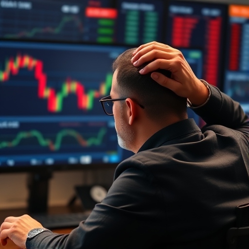 رجل يتابع شاشة تداول في قلق 