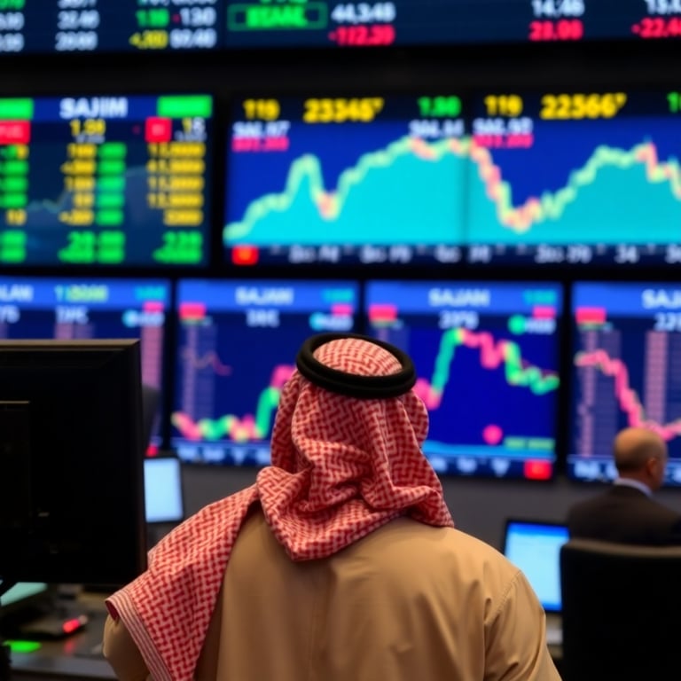 رجل سعودي يتابع اسعار الاسهم على شاشة تداول 