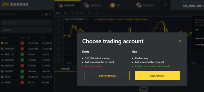 فتح حساب تداول مع EXNESS