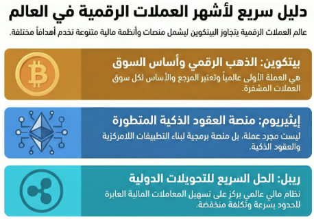 ما هي أشهر العملات الرقمية؟  (دليل شامل مُحدث 2026 )