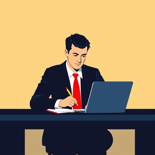 شخص يتداول امام لاب توب بتركيز 