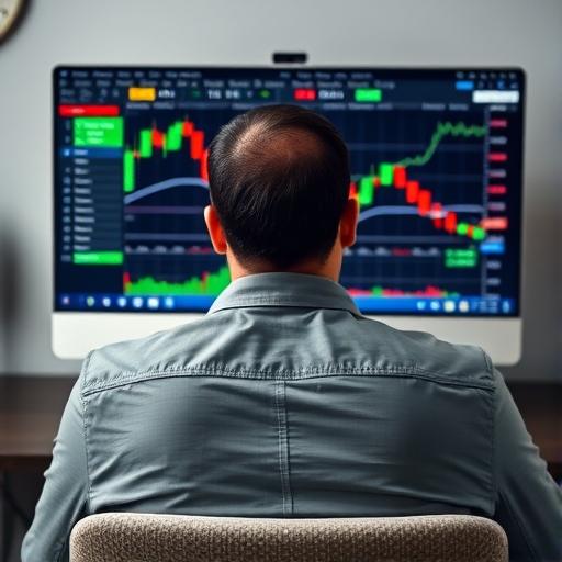 بروكر تداول يجلس امام لاب توب 