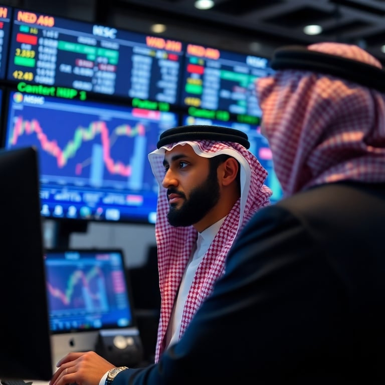 شخصان يتابعان حركة الاسهم المقسمه