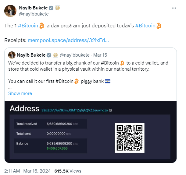تويتة الرئيس السلفادوري معلنا دمج البيتكوين في اقتصاد بلده